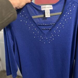 Cathy Daniels Royal Blue Studded Long Sleeve Top